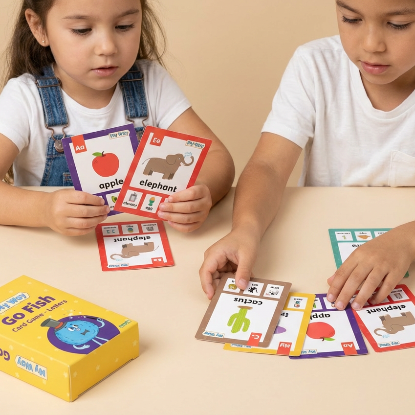 קלפי משחק Go Fish ללימוד אותיות באנגלית
