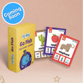 משחק Go Fish של My Way – קופסה צהובה וקלפי אותיות באנגלית